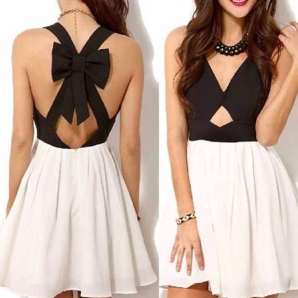 Black & White, Bow Back, Keyhole Cocktail Dress